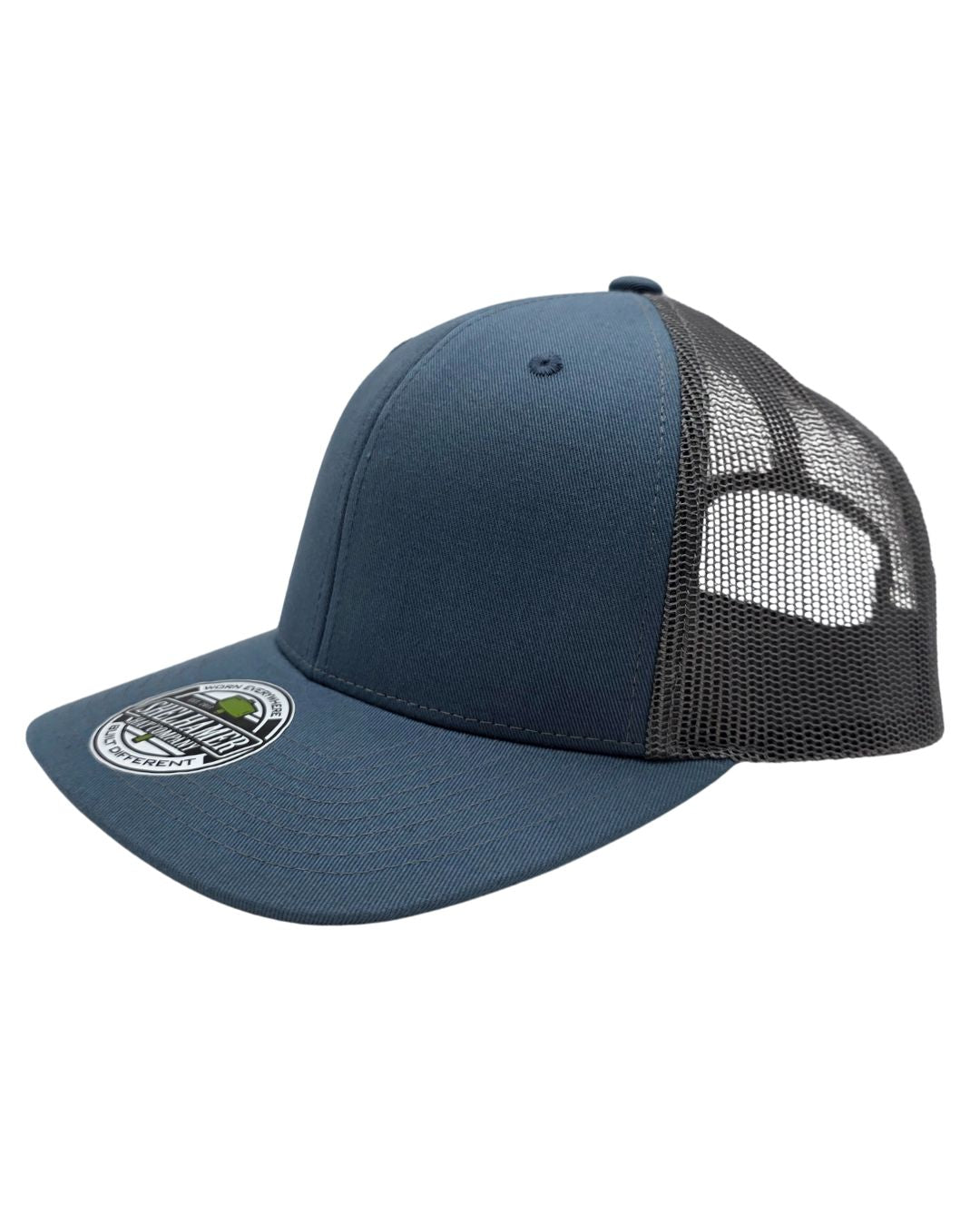 Break Blue & Charcoal Classic trucker hat blank by Shelhamer Hat Co. | 6 panel mesh snapback for embroidery and patches