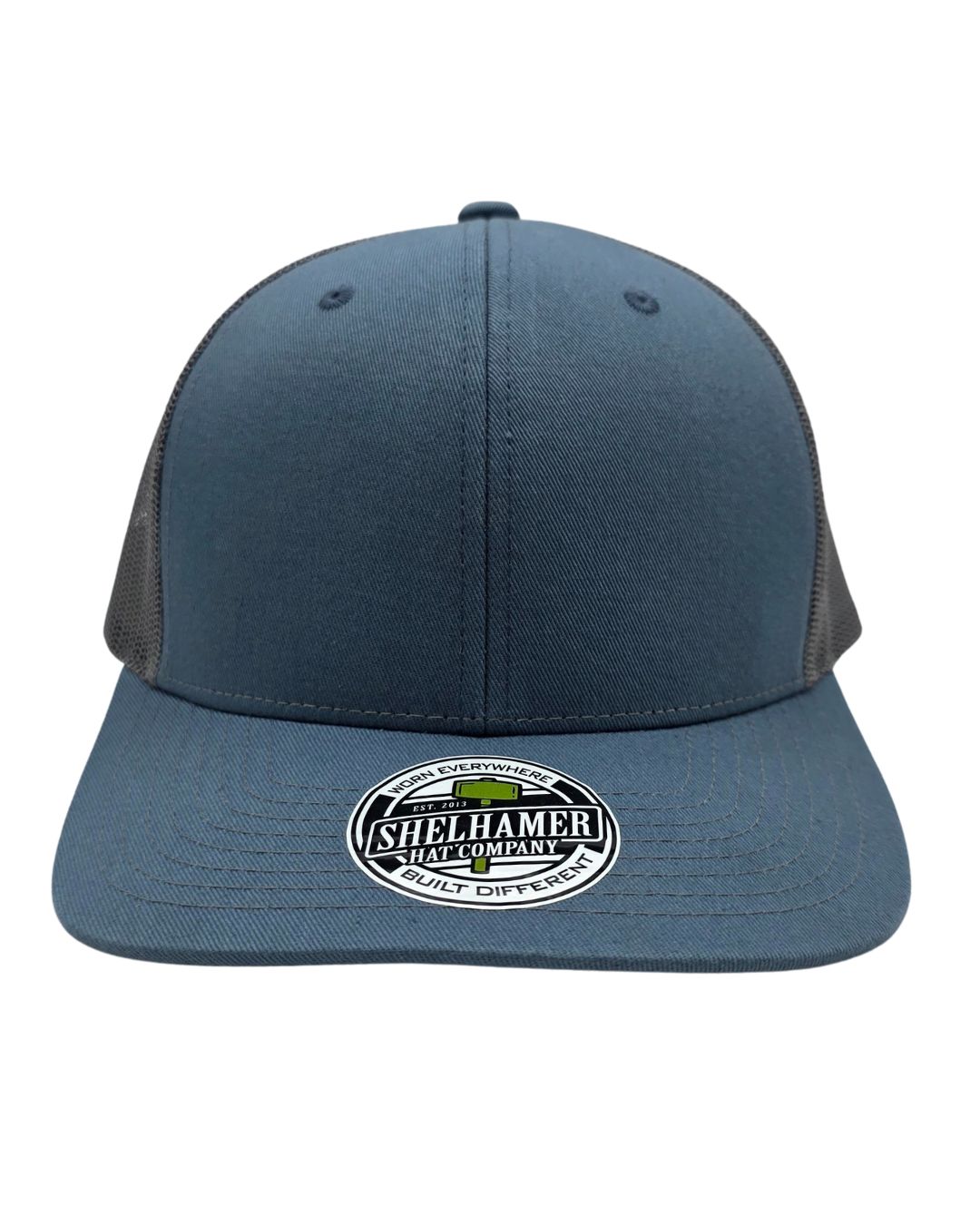 Break Blue & Charcoal Classic blank hat | SHC 6 panel mesh snapback built for embroidery shops, patch makers, and lifestyle brands.