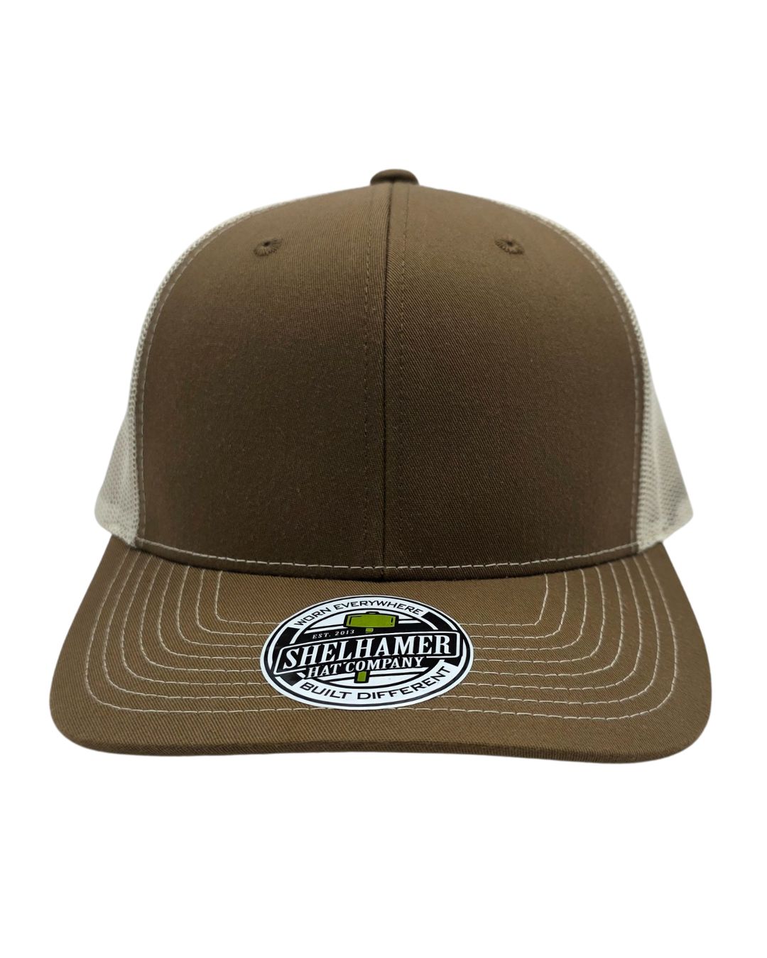 Buckskin & Cream Classic 6 panel mesh trucker hat blank by Shelhamer Hat Co. | premium blank for embroidery and patches.