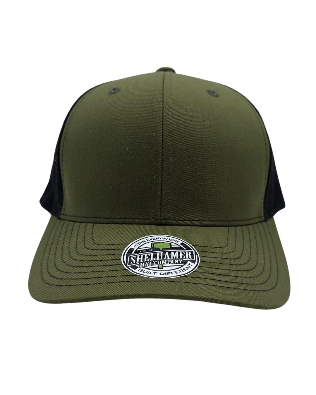 Olive & Black Classic blank hat | SHC 6 panel mesh snapback built for embroidery shops, patch makers, and outdoor brands.